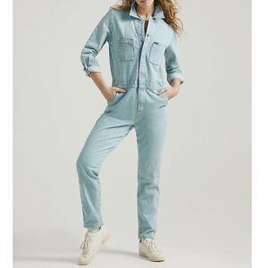 NWT Free People Lee Union-Alls Jean Jumpsuit Vibrant Blue Stripe